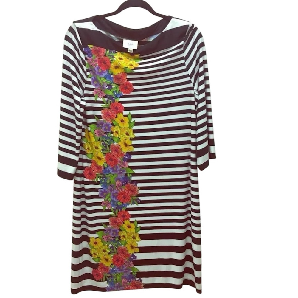 ECI New York Black and White Striped Floral Print Dress Size 10
